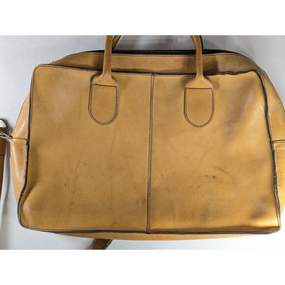 Vintage caramel leather crossbody laptop bag, 1970s 2-way bag business attache - Picture 4 of 10